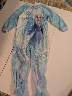 Disney Light Blue Elsa Print Kids Fleece One-Piece Footie Pajama Sz 5T